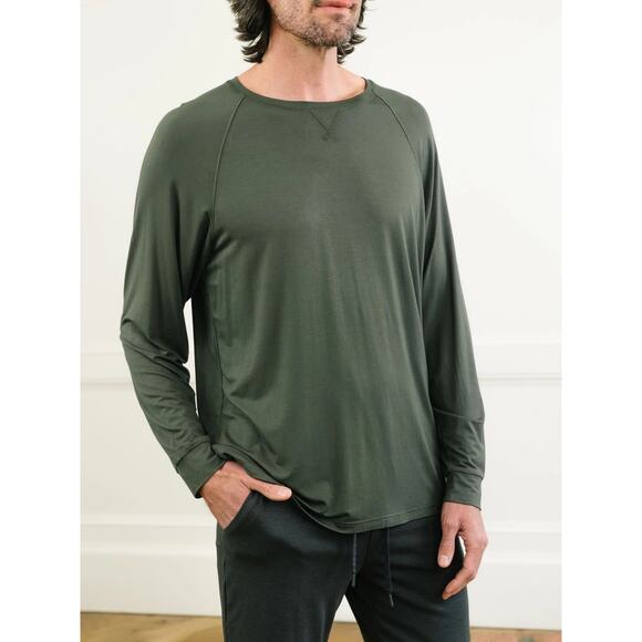 Cozy Earth Men's Bamboo Stretch-Knit Long Sleeve Tee Size Large Green - Picture 1 of 6
